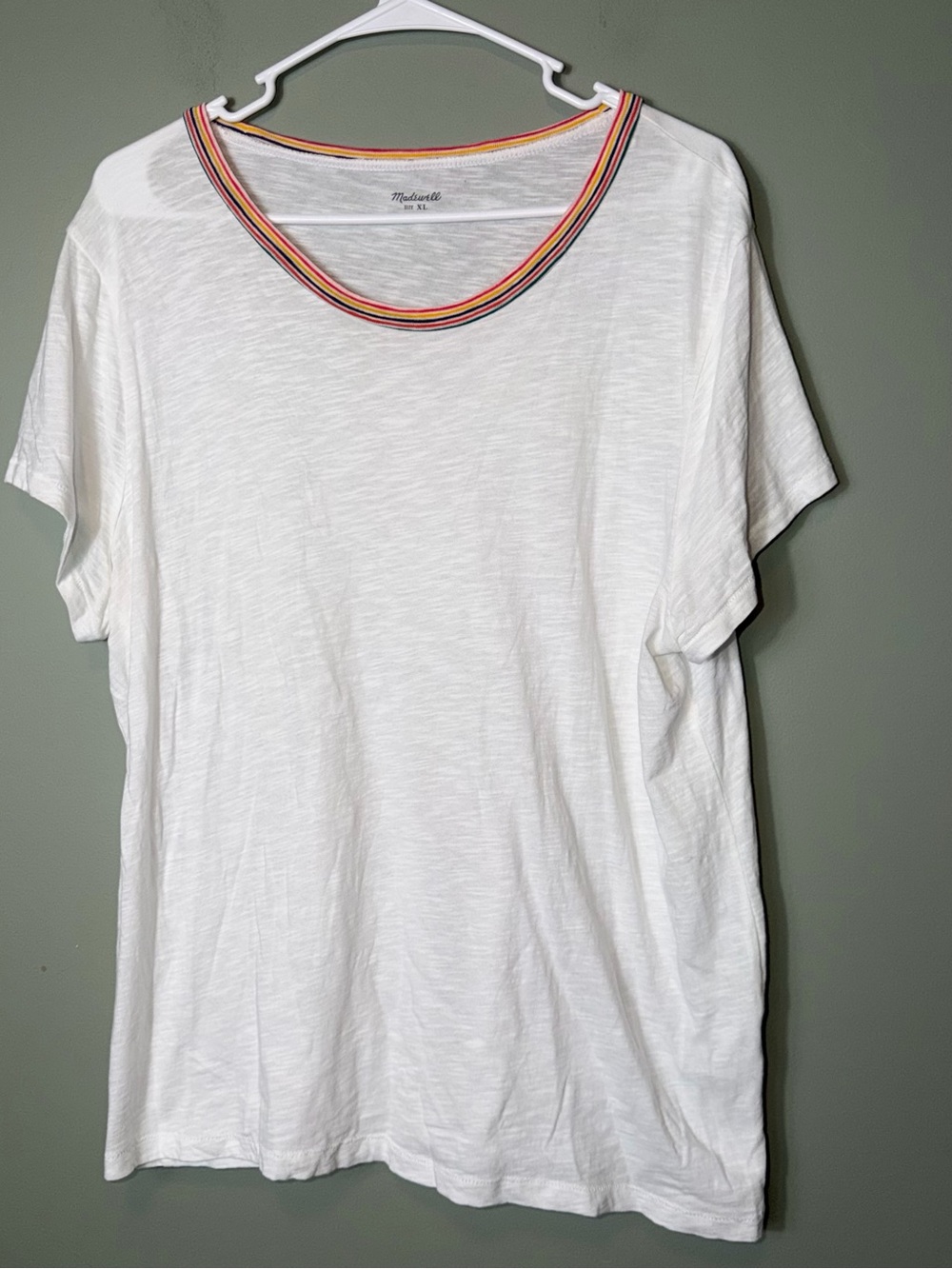 Madewell Women’s White Cotton Tee with Rainbow Trim XL